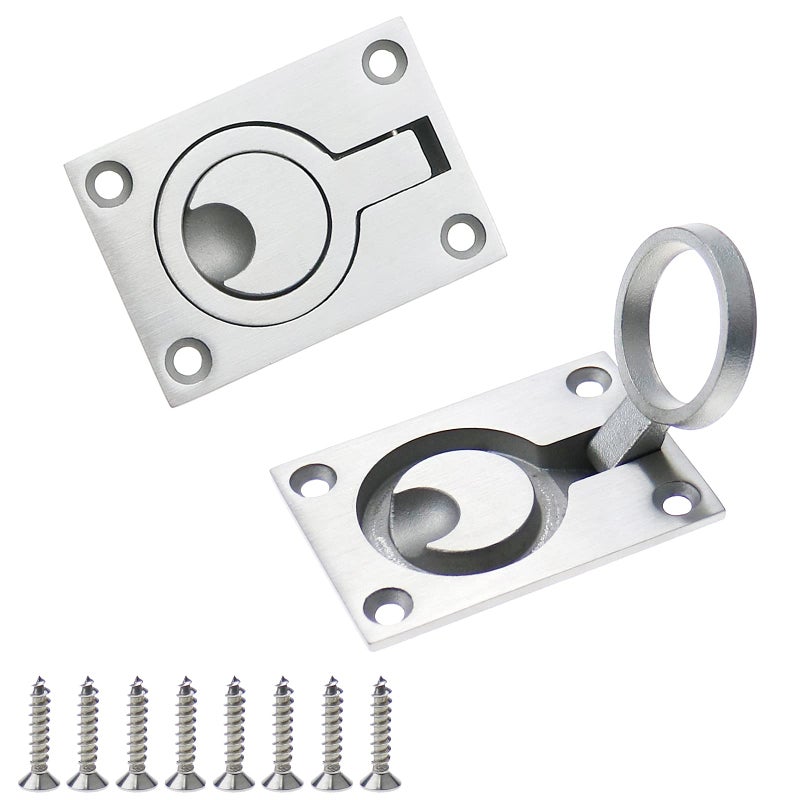 DonLeeving Luckycivia 2 Pack Stainless Steel Square Flush Pull Ring Handles 304, Hidden Recessed Furniture Handle, Recessed Boat Hatch Latch Cabinet Flush Mount Lifting Ring Pull Handle (2.44 x 1.73 Inch) - Image 1